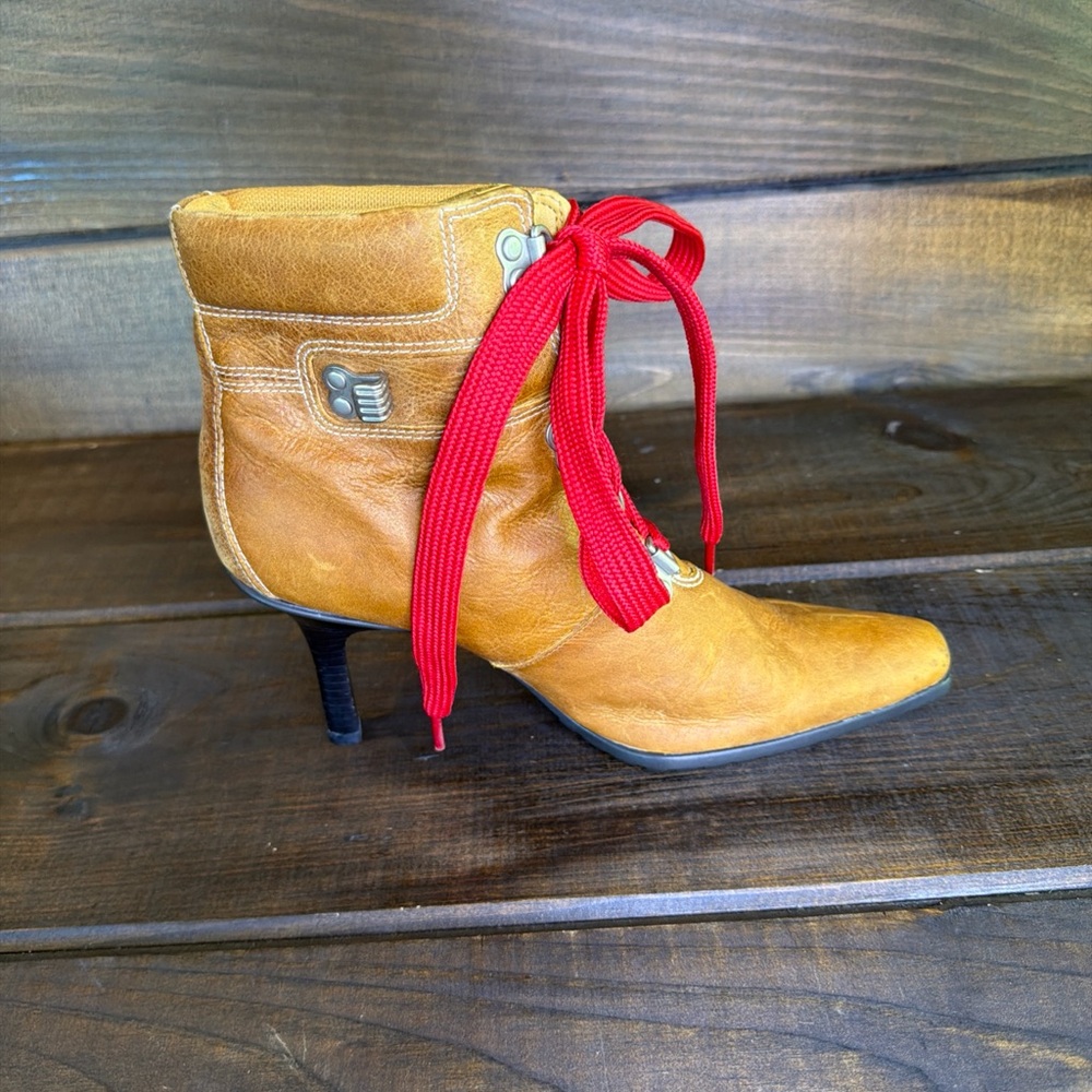Timberland Y2K Special Edition Tan Leather Heeled Ankle Boots Women Size 9 M Vtg - Picture 8 of 11
